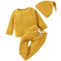 Tosmy Autumn Winter Baby Long Sleeve Suit Solid Color Shirt Solid Color Pants Spring Autumn Suit Hat Fall Winter Clothes