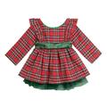 Cathalem Toddler Dress Dress Overalls for Toddler Girls Toddler Girls Christmas Long Sleeve Lace Plaid Prints Princess Girl (Red 3-4 Years)
