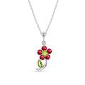 Peridot & Ruby Flower Petal Pendant Necklace in 9ct White Gold