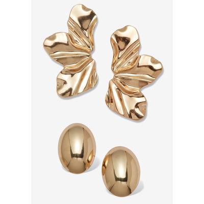 Women's Goldtone Sculptural Floral Drop Earrings And Dome Earrings Set by PalmBeach Jewelry in Gold