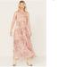 Free People Dresses | Free People Flowy Bohemian Ivory And Pink Floral Maxi Dress Size L | Color: Cream/Pink | Size: L