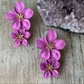 Anthropologie Jewelry | Anthro Blossom Earrings In Lavender Purple Double Flower Drop Earrings | Color: Gold/Purple | Size: Os