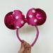 Disney Accessories | Disney Parks Minnie Pink Sequin Mouse Ears With Fluffy Bow | Color: Pink | Size: Os