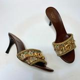 Gucci Shoes | Gucci Brown Woven Jute Horsebit Heel Pumps Sandals Slides Size 6b Brown Gold | Color: Brown/Gold | Size: 6