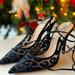 Zara Shoes | Animal Print Slingback Velvet High-Heel Shoes | Color: Black | Size: 6