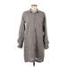 Michael Stars Casual Dress - Shirtdress High Neck Long sleeves: Gray Solid Dresses - Women's Size Medium