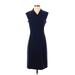 MM. LaFleur Casual Dress - Sheath V Neck Short sleeves: Blue Solid Dresses - Women's Size 4