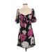 Billabong Casual Dress - Mini Sweetheart Short sleeves: Black Floral Dresses - Women's Size Small