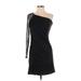 Aidan by Aidan Mattox Casual Dress - Mini One Shoulder 3/4 sleeves: Black Solid Dresses - Women's Size 4