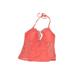 Kenneth Cole REACTION Swimsuit Top Orange Print Plunge Swimwear - Women's Size Large