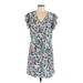 Maison Jules Casual Dress: Teal Floral Motif Dresses - Women's Size Large