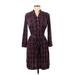 Donna Morgan Casual Dress - Shirtdress V-Neck 3/4 sleeves: Burgundy Grid Dresses - Women's Size 6