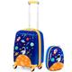 GYMAX 2Pcs Kids Luggage Set, 16"/18" & 12" Girls Suitcase and Backpack Set with 4 Spinner Wheels, Hard Shell Children Trolley Case for Travel School(Dark Blue Universe, 12" & 18")