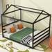 Black Queen Size Metal House Shape Platform Bed,Solid Construction