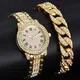 1/2pcs Luxury Women Diamond Watches Hip Hop Bracelet Ladies Quartz Watch Rose Gold Womens Wristwatch