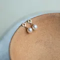 9K gold freshwater pearl chip minimalist Japanese and Korean mini earrings