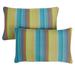 Blue Stripe with Silver Grey Indoor / Outdoor Lumbar Pillows Set of 2 - 16 in H x 26 in W