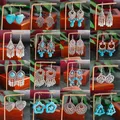 Boucles d'oreilles pendantes bohèmes vintage pour femmes alliage d'argent fleur cœur pierre