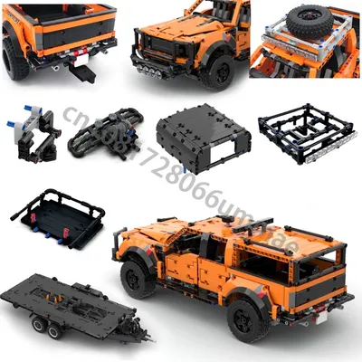 2024 MOC Technische Tonabnehmer F-150 Raptor Anhängerkupplung Kran Plattform Hardtop Stoßstange für Image
