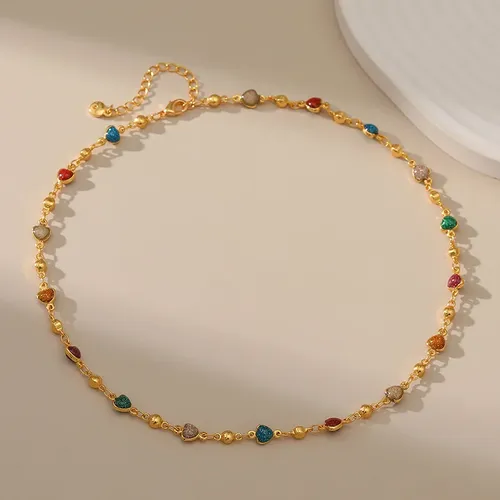 Süßes französisches Öl tropft farbige Herz Choker Halskette mit kupfer beschichtetem 18 Karat Gold