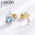 UMCHO-Boucles d'oreilles en topaze bleu ciel naturel pour femme argent regardé 925 jaune cadeau