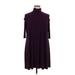 Clara Sun Woo Casual Dress - Shift Turtleneck 3/4 sleeves: Burgundy Print Dresses - Women's Size X-Large