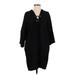 Three Dots Casual Dress - Shift Tie Neck 3/4 sleeves: Black Print Dresses - Women's Size Small