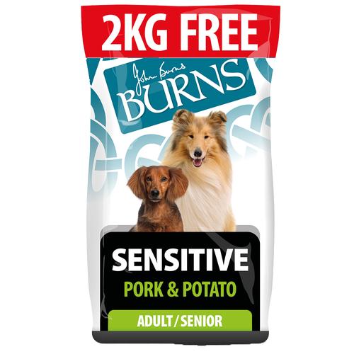 14kg Adult Sensitive - Schweinefleisch & Kartoffel Burns Trockenfutter für Hunde - 2kg gratis!