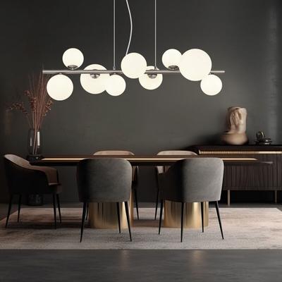 Led Hängeleuchte Höhenverstellbar Esszimmerlampe Glaskugeln Hängelampe Glas weiß, Metall nickel, 9x Image