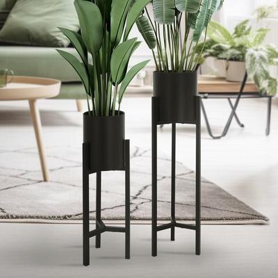 ML-Design 2er Set Blumenständer 18x56/20x76 cm, Schwarz, aus Metall