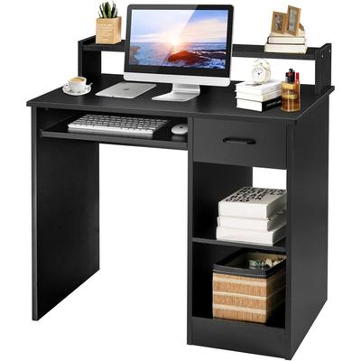 GOPLUS Schreibtisch mit Tastaturauszug, Computertisch mit Regal & Ablagen & Schublade, Arbeitstisch Image