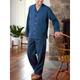 Men's Loungewear Sleepwear Pajama Set Pajama Top and Pant 2 Pieces Plain Stylish Casual Comfort Home Daily Cotton Comfort Lapel Long Sleeve Shirt Pant Drawstring Elastic Waist Spring Fall Dark Blue