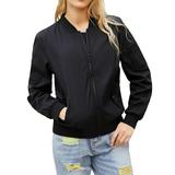 CZHJS Women s Fashion Outerwear Thicken Jackets Outdoor Oversized Baseball Shirts Zip up Lightweight Jacket Winter Clothes Clearance Trendy Solid Color Black XL
