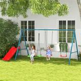 3-in-1 Outdoor Swing Set with 2 Swings & 1 Slide for Kids Toddlers Heavy Duty A-Frame Swing Set for Backyard Playground Park UV-Resistant & Water-Resistant Green