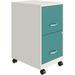 18 2-Drawer Modern Metal Mobile Vertical File Cabinet in White/Teal