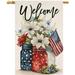 4th of July Floral House Flag 28 x 40 Vertical Double Sided Patriotic Mason Jar Flowers Red Blue Memorial Day Independence Day Holiday Outside Decorations Burlap Yard Flag BW321-40