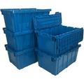 KEERDAO Storage and Packing Plastic Tote Crate Attached Lid Flip Top 27-Inch x 17-Inch x 12-Inch (Blue 5-Pack)