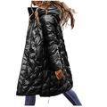 JDEFEG Petite Jackets Mid-Length Embroidered Padded Slim Cotton Jacket Warm Women s Fashion Padded Temperament Hooded Jacket Bright Women s Coat Sweatshirts Women Polyester Black L