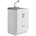 Simpli Home Cardinal Transitional 24 inch Laundry Cabinet with Faucet and Stainless Steel Sink in White