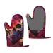 XMXT 2 Pcs Silicone Oven Mitts Colorful Skeleton Print Thickened Non-Slip BBQ Gloves Red
