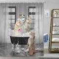 Funny Cat Shower Curtain Fun Animal in Bathtub with Fish Cloth Fabric Shower Curtain Hilarious Pet Bathroom Decor Set with