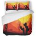 KXMDXA 3 Piece Bedding Set Red Western Cactus Plants in Desert Sunset Colorful Arizona Landscape Twin Size Duvet Cover with 2 Pillowcase for Home Bedding Room Decoration