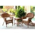 3 Piece Honey Wicker Chair And End Table Set With Orange Chair Cushion