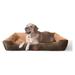 32/37 Inch Dog Bolster Couch Bed for Small/Medium/Large Dogs Orthopedic Cat Bed for Indoor Cats Calming Anti-Slip Bottom Washable Anti-Anxiety Fluffy Soft Pet Bed in Blue Brown Gray