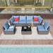 JOZZBY Patio Furniture Set 7 Pieces Outdoor Wicker Conversation Set All-Weather PE Rattan Sectional Sofa Set Outdoor Couch with Tempered Glass Coffee Table and Cushions for Backyard Porc