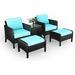 YFENGBO 5Pieces Patio Wicker Sets Outdoor PE Rattan Conversation Chat Chair Set with Ottoman and Side Table for Lawn Garden Balcony Yard