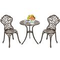 YYAo Outdoor Cast Aluminum Patio Furniture Set with Rose Design 3 Pieces Patio Furniture Set Lounge Chairs Table Set Brown