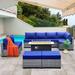durable 10-Piece Outdoor PE Wicker Sofa All-Weather Sectional Couch Conversation Sets Silver Gray Rattan Set with Washable Navy Blue Cushions