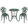 YYAo Outdoor Cast Aluminum Patio Furniture Set with Rose Design 3 Pieces Patio Furniture Set Lounge Chairs Table Set Green