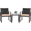 Oakmont 3 Pieces Patio Furniture Set Outdoor Wicker Conversation Set Modern Bistro Set Black Rattan Balcony Chair Sets with Coffee Table for Yard and Bistro(Grey)